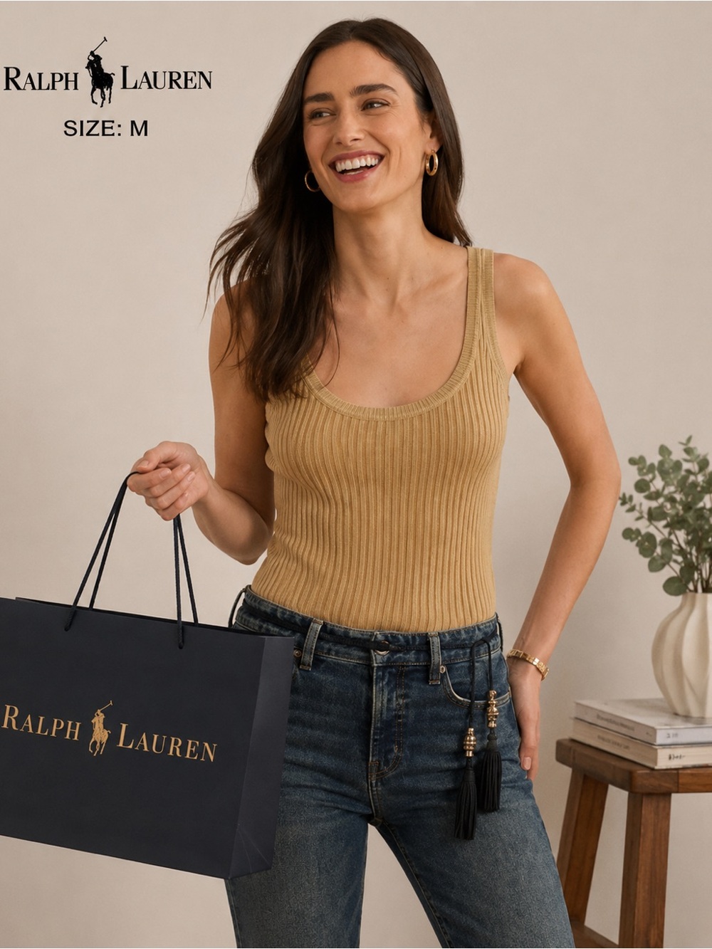 Ralph Lauren Camel Ribbed Scoop Tank
